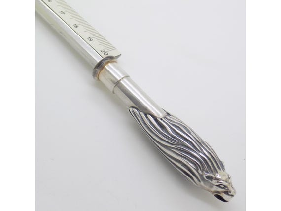 Lion Head Paper Knife Ruler in Solid 925 Silver, Ottaviani Italy, Luxury Desk Accessory, Vintage Collectible