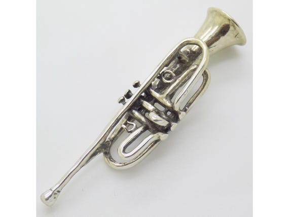 Miniature Trumpet in Solid 800 Silver, Italy, Musical Instrument Figurine, Vintage 1970s-1980s, 14g