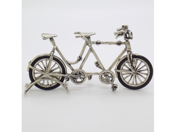Large Miniature Tandem in Solid Silver, Arezzo, Italy, Vintage Two-Seater Bicycle, 1980s-1990s, 26g
