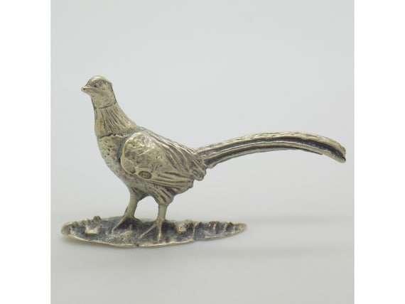 Solid Silver 800 Pheasant Figurine from Arezzo, Tuscany, Italy. Vintage Collectible Bird Figurine from the 1960s-1970s. Handmade. 13g