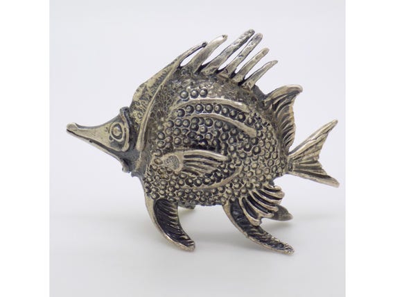 Long-Beaked Butterfly Fish in Solid 800 Silver, Donati Arezzo, Italy, Marine Sculpture, Life-Size, Vintage 1950s-1960s, 59g