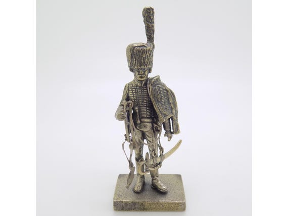Vintage Solid Silver 800 Italian Handmade Figurine Soldier Hussar Trumpeter Napoleon Miniature Statuette Sculpture UnoAErre Arezzo 1980s