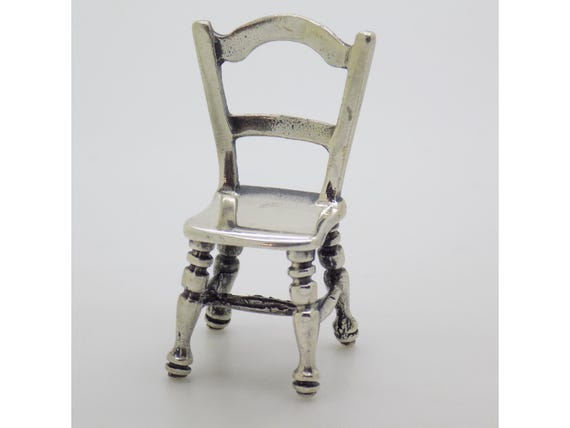 Miniature Kitchen Chair, Sterling Silver 925, Arezzo, Italy, 1980s-90s, Dollhouse Furniture, Italian Silversmithing, Collectible