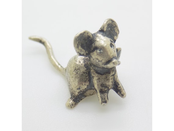 Miniature Field Mouse in 800 Sterling Silver, Florence, Italy, for Dollhouse, Vintage Animal Sculpture