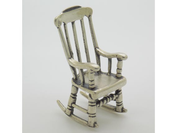 Miniature Solid Silver Rocking Chair 800 Arezzo Italy Dollhouse Furniture Vintage Rocking Chair 1990s 2000s 13g