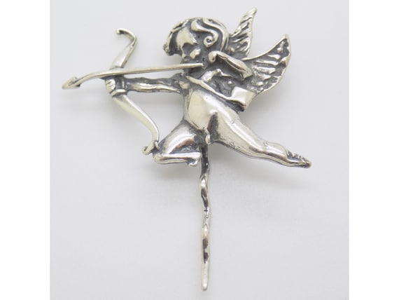 Cupid Brooch, Sterling Silver 925, Italy, 1980s/90s, Vintage Angel Jewelry, Italian Goldsmithing, Love Pin, Romance Collection