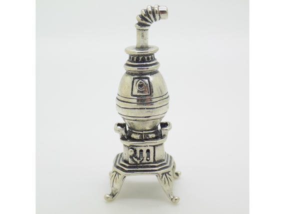 Miniature Solid Silver Wood Stove 800 Arezzo Italy Dollhouse Figurine Vintage 1980s 1990s 16g