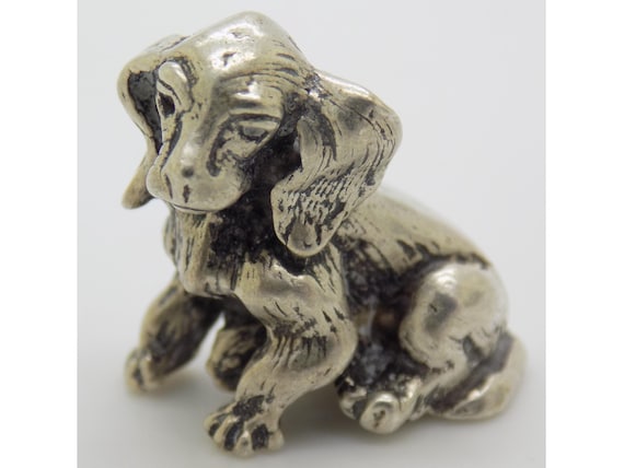 Solid Silver 800 Puppy Figurine from Arezzo, Italy, Miniature Animal Statuette, Vintage Dollhouse Style, 1970s-1980s, Handmade, 14g