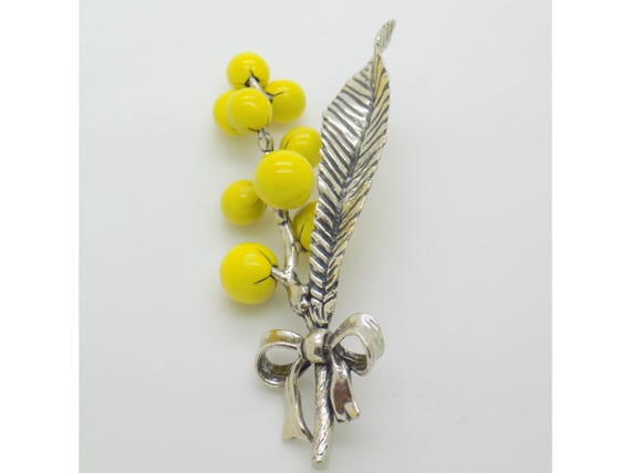 Miniature Mimosa Flower in Solid 925 Silver, Arezzo, Italy, Women's Day, March 8th, Vintage Figurine, 1980s-1990s, 13g