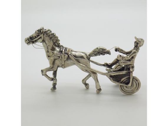 Racehorse and Jockey in Solid 800 Silver, Italy, Miniature Equestrian Sculpture, Vintage Figurine, 1980s-1990s, Handmade, Detailed, 25g
