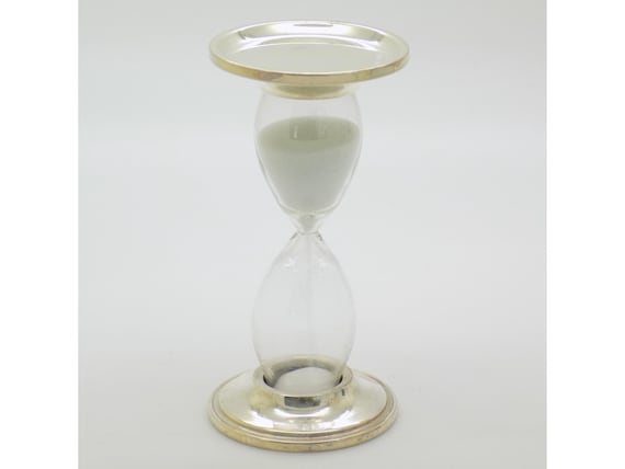 2-Minute Table Sand Timer in 925 Sterling Silver and Glass, Florence, Tuscany, Italy - Vintage Decorative Collectible Desk Item