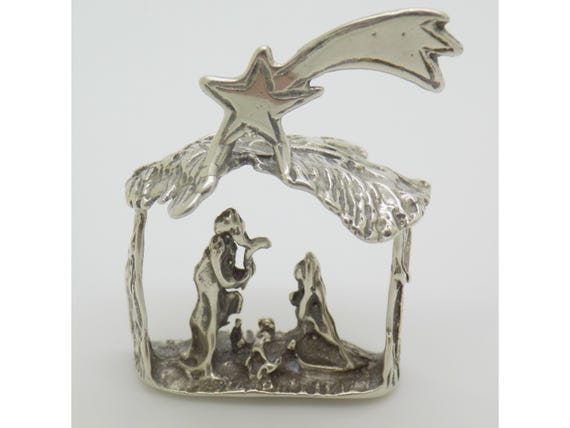 Miniature Nativity Scene in Solid Silver 800 Arezzo Italy Dollhouse Figurine Vintage 1970s-1980s 8g