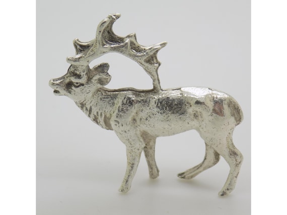 Miniature Solid Silver Deer, Milan, Italy, Vintage Hunting Animal Figurine, 1950s-1960s, 14g
