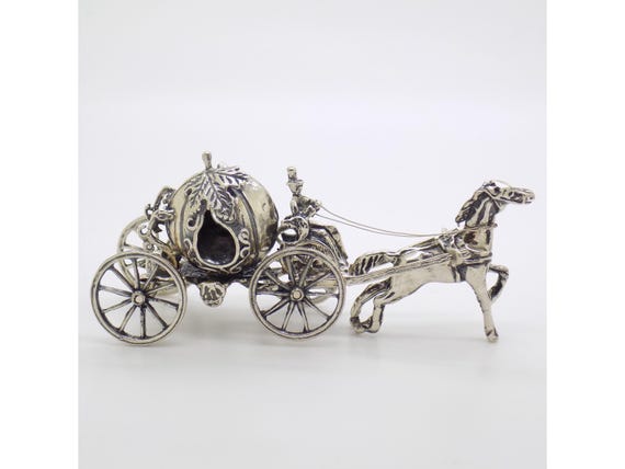 Cinderella Carriage Sculpture, Pumpkin, Solid Silver, 800, Italy, 1980s-90s, Miniature, Fairy Tale, Italian Goldsmithing, Metal, Collectible