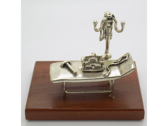 Medical Cabinet in Solid Silver and Wood Attributed to Sacchetti Arezzo Italy Scene of a Doctor's Profession Vintage 1970s-1980s Low Price