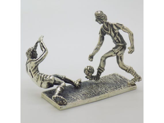 Football Scene, Goal Kick, in Solid 925 Silver, Arezzo, Tuscany, Italy, Sculpture of Football Players, Vintage Decorative Miniature, 38g