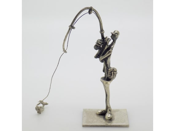 Miniature Solid Silver Fisherman 800 Yeso Arezzo Italy Dollhouse Figurine Rare Vintage 1970s 1980s 12g