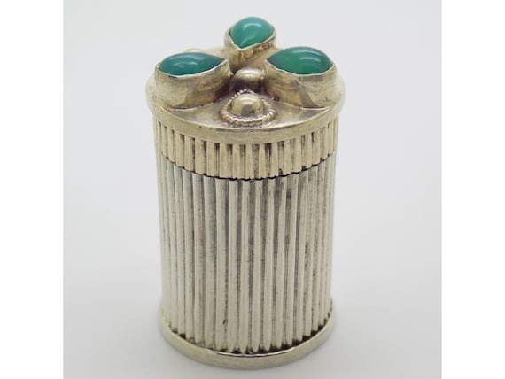 Vintage Italian 925 Sterling Silver Handmade Pill Box/Snuffbox with Semi-Precious Stone, Italian Goldsmithing, 1970s-1980s