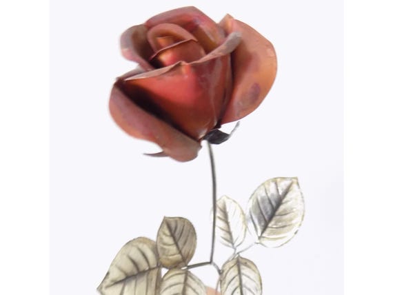 49cm Vintage Rose Figurine, Solid Silver 925 Stem, Red Enamel, Padua, Italy, 1970s-80s, Flower Statuette, Italian Silversmithing, Collectible