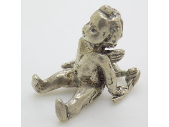 Miniature Cupid Angel of Love in Solid 800 Silver, Italy, Cherub Figurine, Vintage Dollhouse 1950s-1960s, 6g