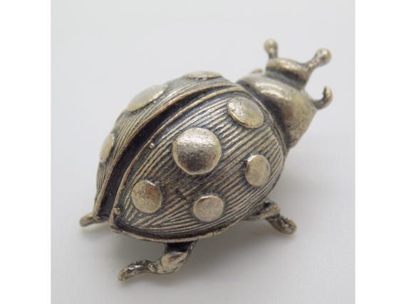 Vintage Argent Massif 800 Italien Fait Main Figurine Coccinelle Grande Miniature Statuette Sculpture Orfèvrerie Arezzo Toscane 1970s 1980s