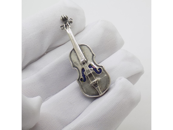 Solid Silver 800 Violin and Blue Pongo, Arezzo, Italy, Miniature Figurine, Vintage Music, 1980s-1990s, Low Price, 7g