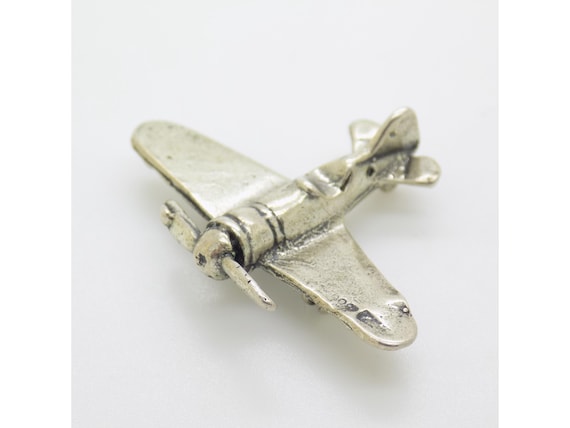 Miniature Toy Airplane in Solid 800 Silver, Italy, Dollhouse Accessory, Display Case, Vintage 70s Sculpture, 6g