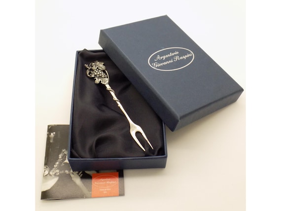 Solid Silver 800 Grape Cocktail Pick Raspini Gioielli Arezzo Italy Original Vintage Box 1990s-2000s 8g