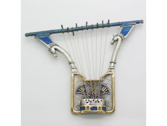 Egyptian Lyre Sculpture in Solid 800 Silver, Etruria, Florence, Italy, with Certificate, Vintage Figurine, 1980s-1990s, 56g