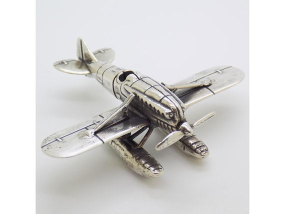 Solid Silver Seaplane Figurine 800 Arezzo Italy 1970s 80s Miniature Airplane Statuette Italian Silversmithing Collectible