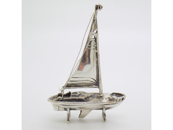 Solid Silver Sailboat Figurine, 800 Italian Miniature, Collectible Ship Sculpture, Nautical Gift, Vintage 80s Tableware