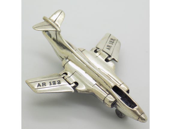 F-4 Phantom II Fighter Jet in Solid 925 Sterling Silver, Arezzo, Tuscany, Folding Wings, Vintage 80s Aeronautical Miniature, 33g
