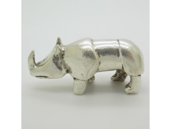Solid Silver Rhinoceros, 800 Italian Animal Sculpture, Heavy Statuette, Vintage 1970s-1980s, 46g