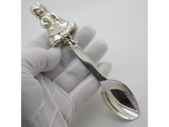 Vintage Silver 925 Spoon Figurine of a Little Girl, Made in Italy, 1970s-80s, Small Girl Cutlery Figurine, Italian Silverware, Collectible