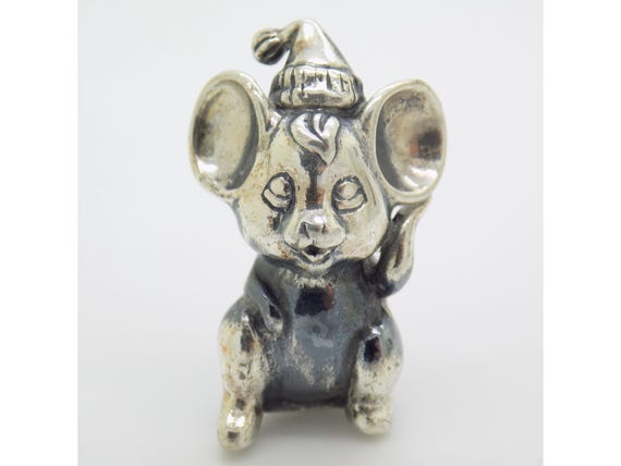 Cartoon Mouse with Hat in Solid 925 Silver, Arezzo, Italy, Vintage Miniature Animal Figurine, 1980s-1990s, Burnished Silver, 10g