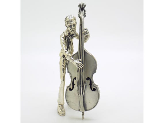 Large Figurine of a Cello Player, Solid Silver 800, Arezzo Sculpture, Handmade Vintage 1970s-1980s, Tuscan Silversmithing, 124.4g