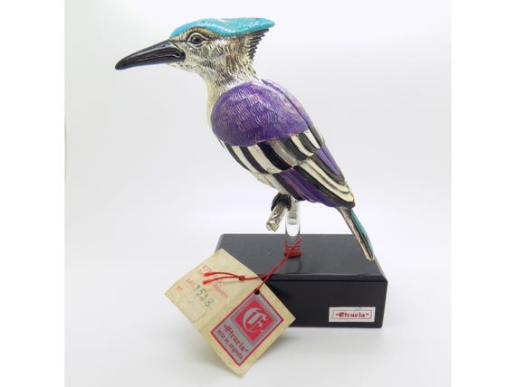 Kingfisher Statue, 925 Silver Plate, Etruria, Arezzo, Italy, Life-Size Swivel Bird Sculpture, Heavy Plated (17g), Vintage 1970s