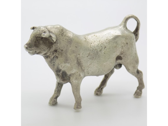 Large Solid Silver 800 Bull, Italy, Heavy Animal Sculpture, Vintage Statuette, 1940s-1950s, 88g