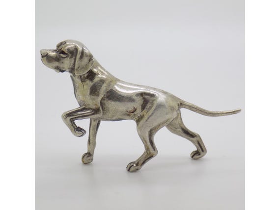 Solid Silver Pointer Dog Figurine, 800 Italian Style, 1970s-80s Miniature, Vintage English Pointer, Italian Silversmithing, Collectible Statuette