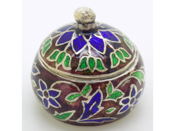Enamelled Pill Box in Solid 925 Silver, Italy, Pocket Case, Miniature Collectible, Vintage 1980s-1990s, Handmade