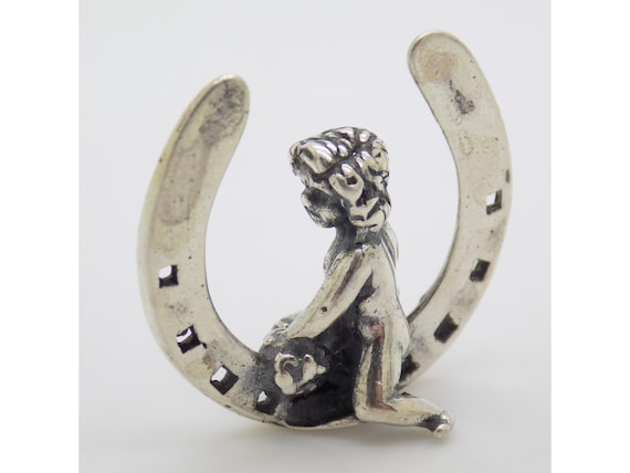 Horseshoe Cherub, Sterling Silver 925, Arezzo, Italy, 1980s-90s, Vintage Lucky Charm Sculpture, Italian Silversmithing, Collectible Item