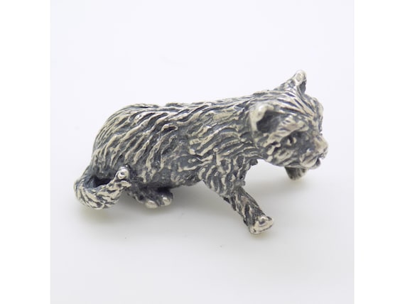 Handmade Italian Solid Silver Kitten Figurine, 800 Finish, Miniature Animal Sculpture, Delicate and Detailed, Vintage Collection
