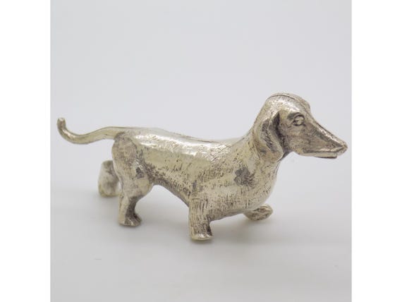 Solid Silver Dachshund Sculpture, 800 Italian Style, 1950s/60s, Vintage Dog Figurine, Italian Silversmithing, Animal Statuette for Collectibles