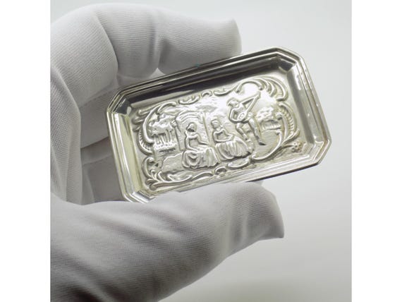 Miniature Solid Silver Tray 800 Florence Italy Countryside Scene Nobles Vintage Dollhouse Accessory 1970s 1980s Handmade 6g