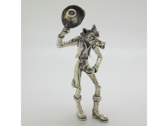 Pinocchio Fox Figurine in Solid 925 Silver, Arezzo, Tuscany, Italy. Rare Literary Character, Vintage Miniature Sculpture