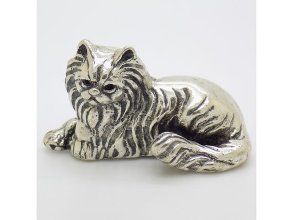 Figurine Cat Layer Sterling Silver 800 Arezzo Sculpture Feline Animaliere Vintage 1980s 1990s Goldsmith Tuscany 23.4g