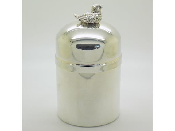 Solid Silver 800 Cotton Swab Box with Bird Design, Decorative Dressing Table Item, Vintage Italian Toiletry Art, 123g
