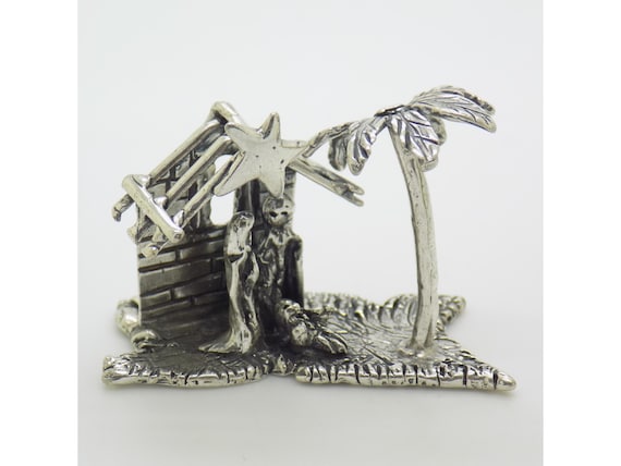 Vintage 1970s Silver Nativity: Arezzo Orfevre, 3.2cm x 4.4cm, 800 Stamp