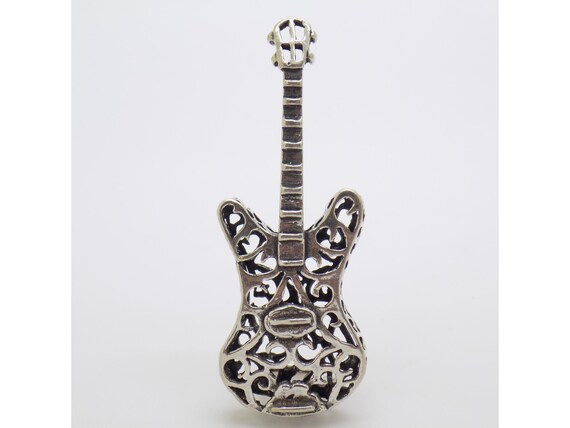 Miniature Electric Guitar, Solid Silver, 800, Italy, 1980s-90s, Musical Instrument, Figurine, Italian Silversmithing, Collectible