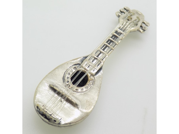 Solid Silver 800 Mandolin from Arezzo, Italy. Miniature Musical Instrument, Dollhouse Figurine, Vintage 1980s-1990s, Handmade, 9g